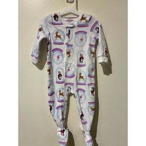 NWOT Carters 18M White Fleece Snow Globe Penguin Reindeer Footed Pajamas